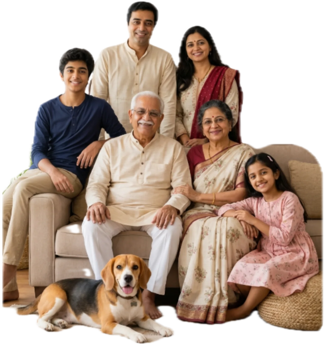 An Indian family — three generations and their beagle