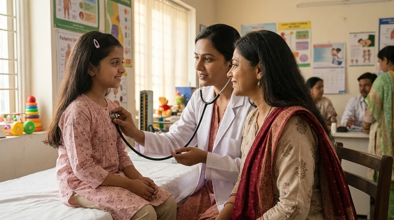 A mother and daughter at the paediatrician